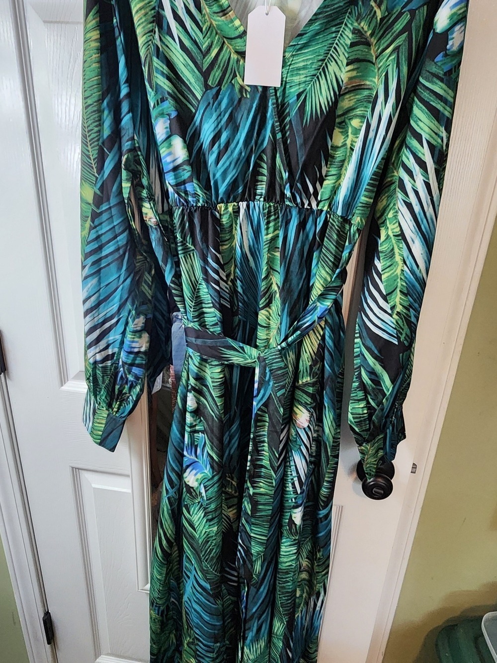 Green Tropical Maxi Dress V-Neck - Picture 6 of 7